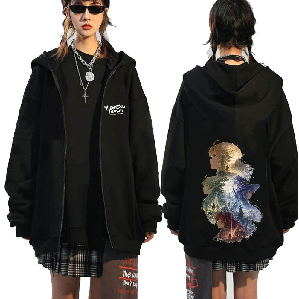 Mens Fashion Zip Up Hoodies - Anime Mushoku Tensei Jobless Reincarnation Roxy