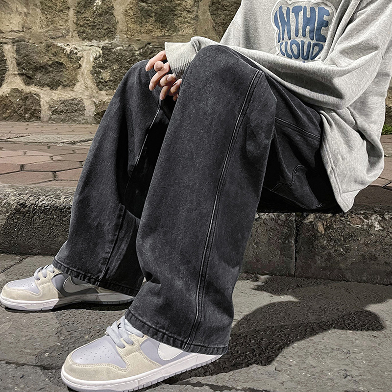Korean Fashion Men's Baggy Jea - Men'S Fashion Grey Jeans ulasan dan harga