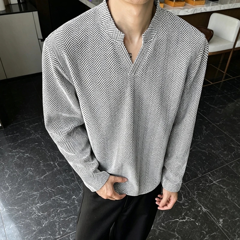 Mens Notched V Neck Long Sleev - Mens Fashion Summer ulasan dan harga