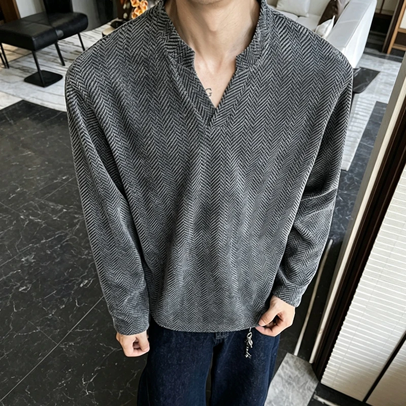 Mens Notched V Neck Long Sleev - Mens Fashion Summer ulasan dan harga